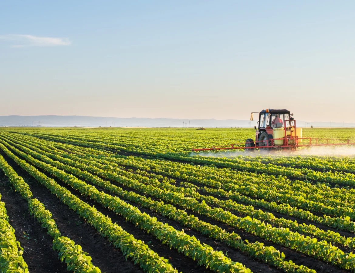 Traktor opryskująca pole